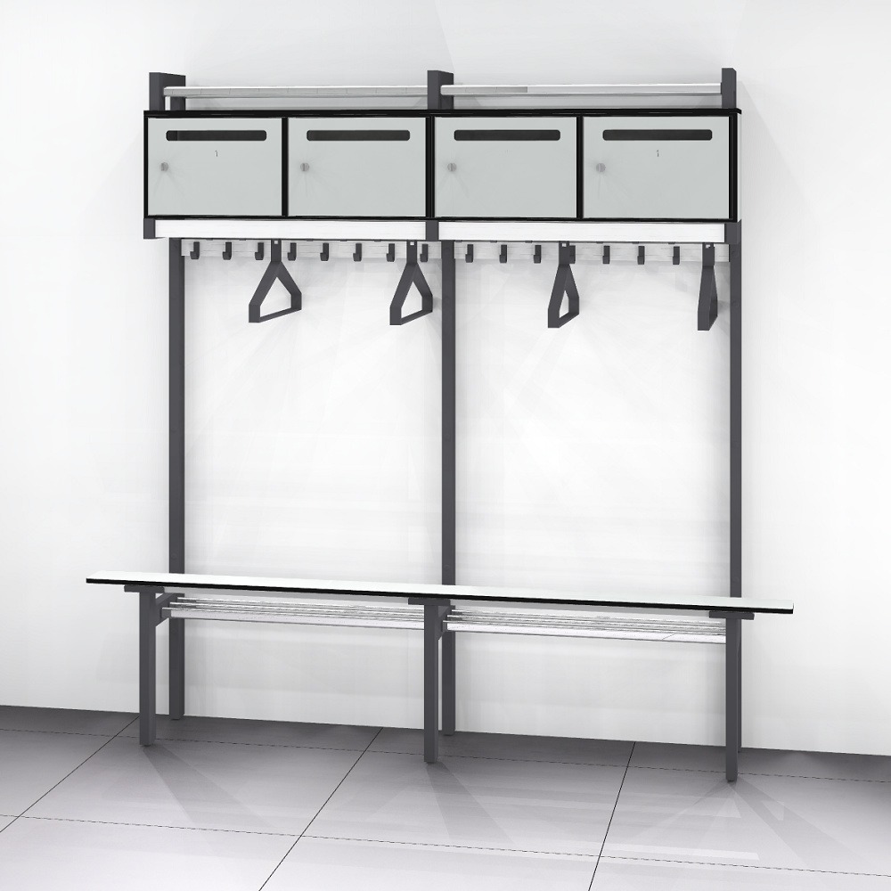 Wandmodel brandweergarderobe met lockers en uitrustingshaken