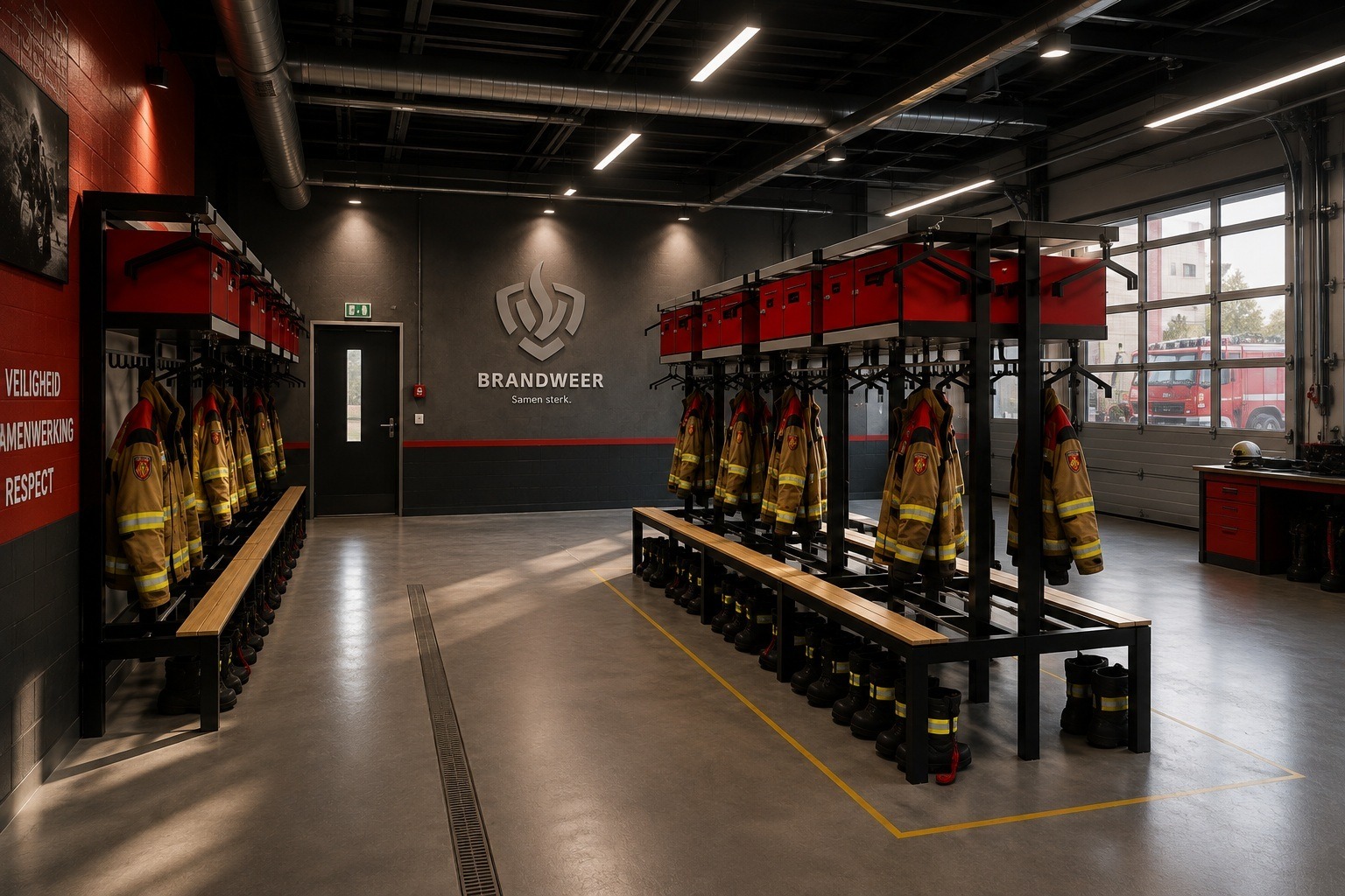 Kupan brandweergarderobe voor inrichting van een brandweerkazerne