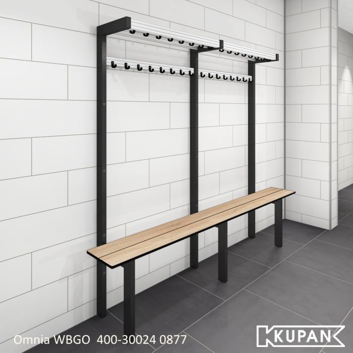 Wandbank garderobe kapstok, Complete Garderobebank met 4/ 6/ 8 kledinghaken. kleedkamerbank