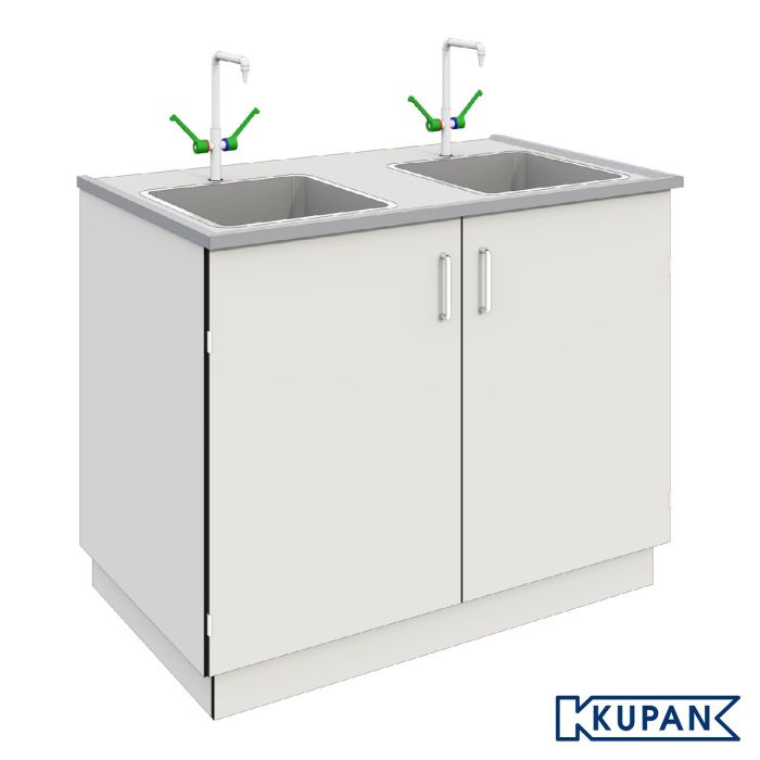 Laboratorium hygiëne station met Watersaver kranen en waterkering