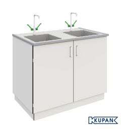 Laboratorium hygiëne station met Watersaver kranen en waterkering