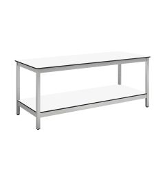 W75 Lab-tafel Hoogte 750 breedte 2000 met werkblad Fundermax Resistance2, Trespa Toplab horizontal, met schap