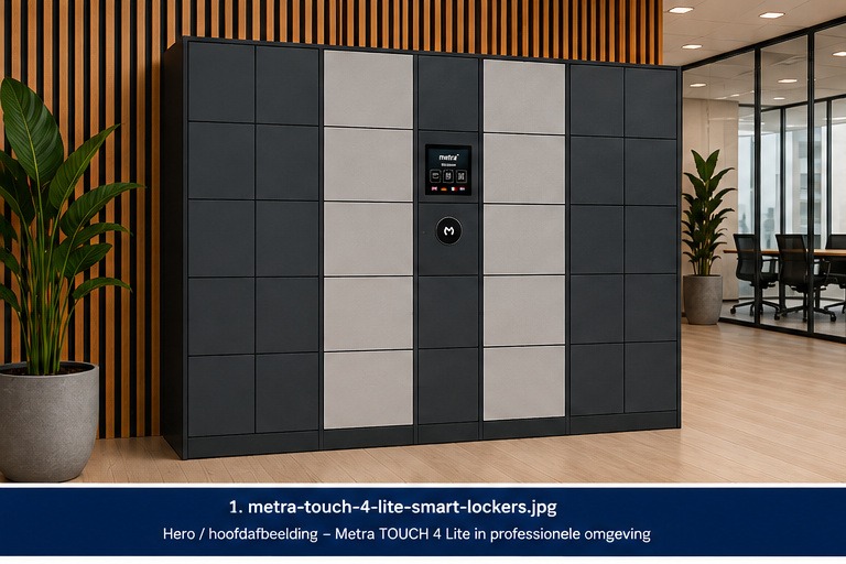 Metra TOUCH 4 Lite Smart Lockers in een professionele kantooromgeving